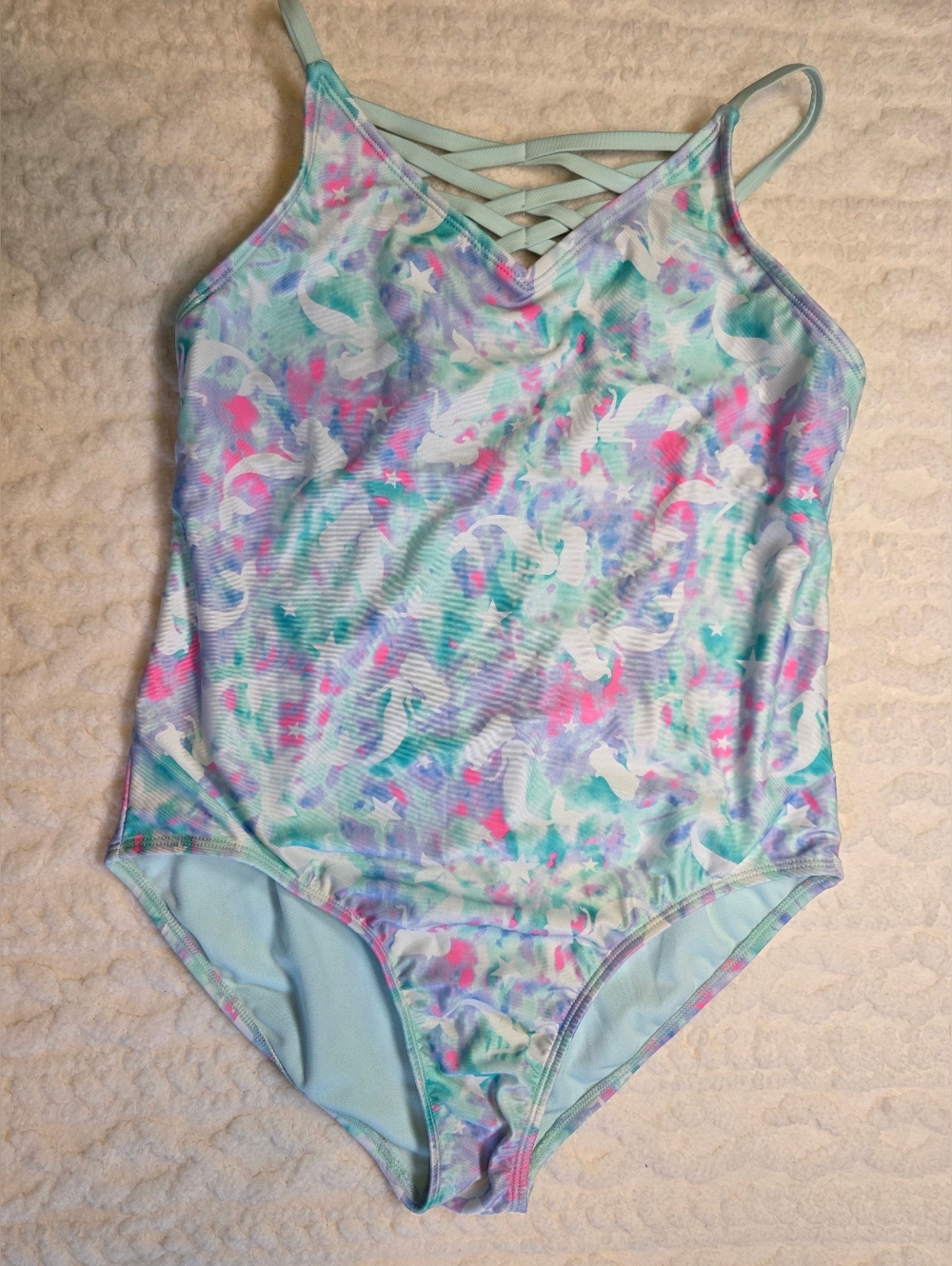 Mermaid One Piece Swimsuit Pastel Tie Dye Wonder Nation XL 14-16 Plus